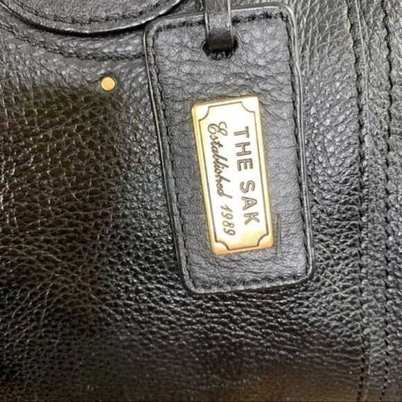 The Sak Pink Label Black Leather Satchel Shoulder Bag Brass Rings Double Strap - Picture 3 of 16